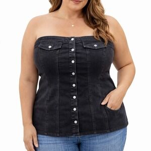 PrettyLittleThing Plus Black Corset Top Size 20 Strapless Button Front